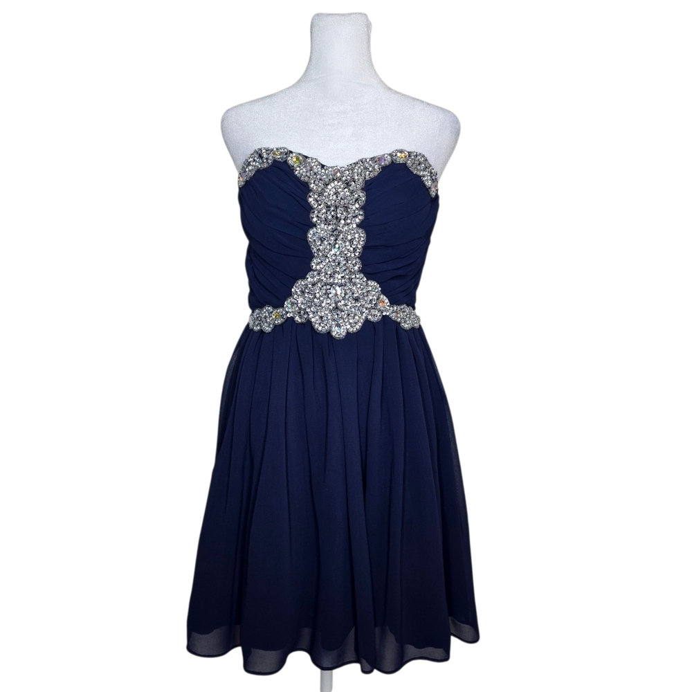 City Triangles Blue Mini Dress With Rhinestones Juniors Size 7